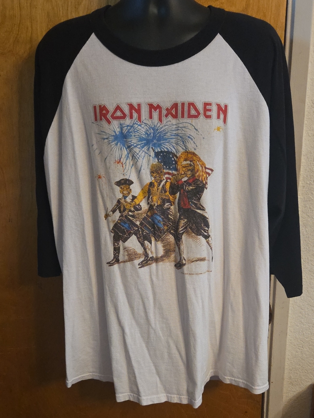 1985 Iron Maiden "World Slavery" 4th Of July Tour Raglan Tee Shirt 3XL